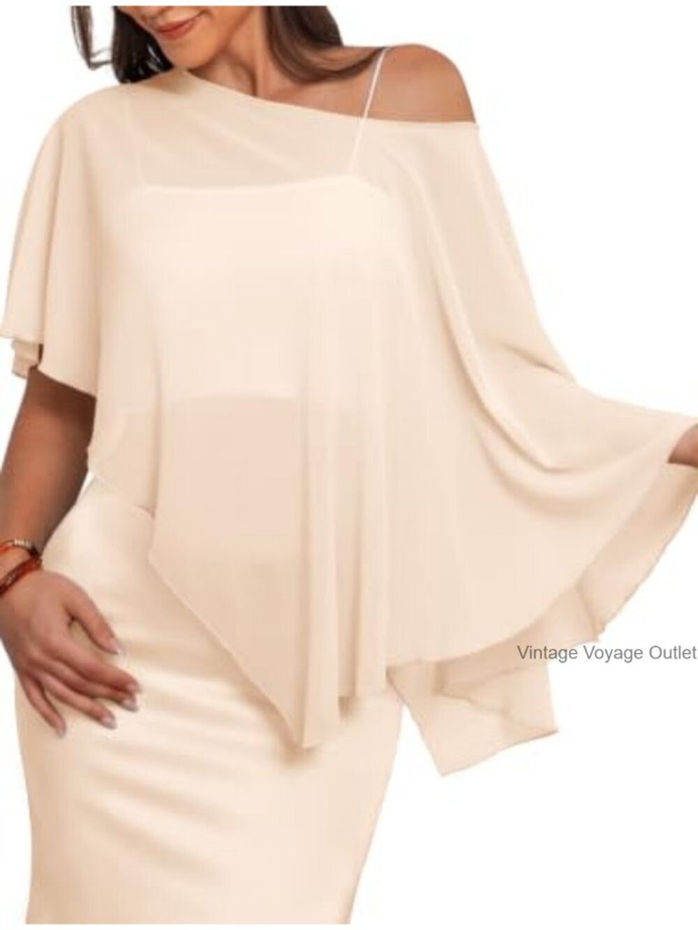 Sheer Chiffon Shawl Wrap Batwing Cape for Evening Wedding